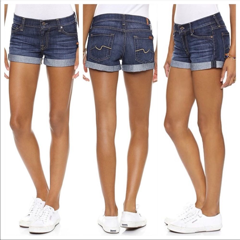 7 FOR ALL MANKIND DENIM CUFF SHORT SHORTS Mid Rise Size 26